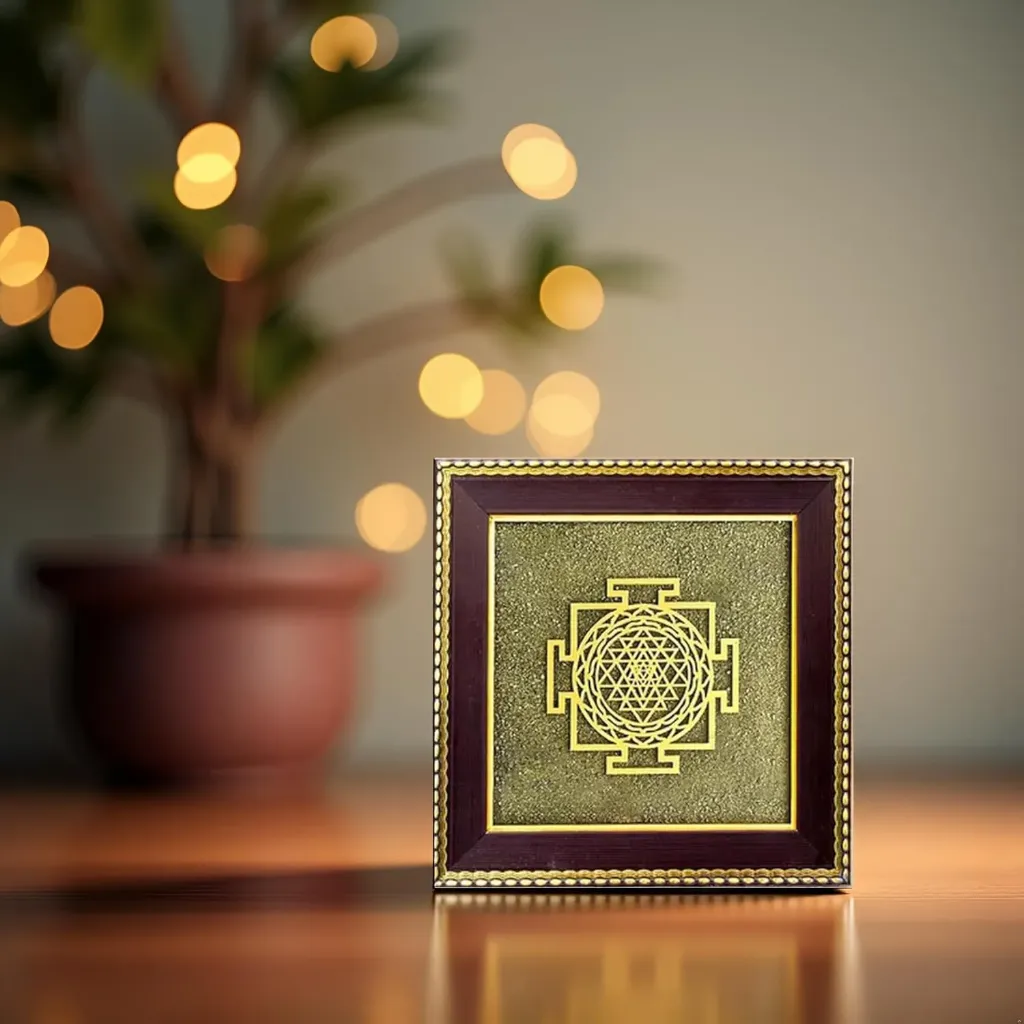 Shree Yantra on Raw Pyrite Frame