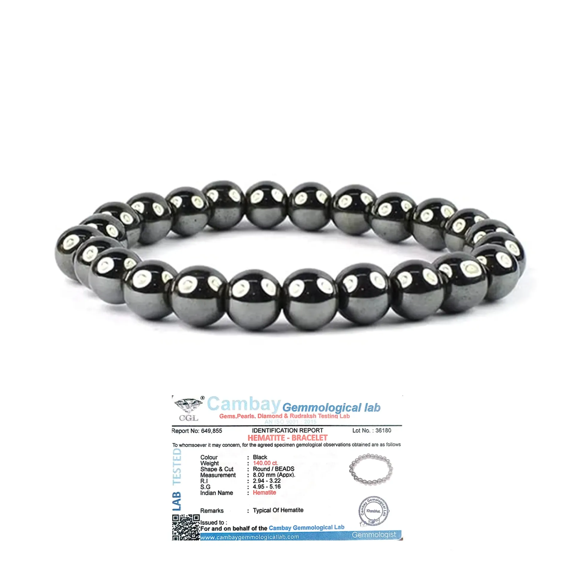DECOFLY 100% 100% Raw Hematite Bracelet | ISO9001 Certificate of Authenticity | Unisex