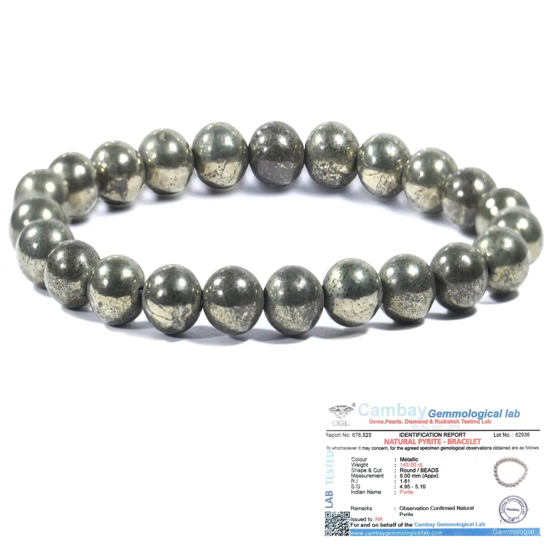 DECOFLY 100% Raw Pyrite Bracelet | ISO9001 Certificate of Authenticity | Unisex
